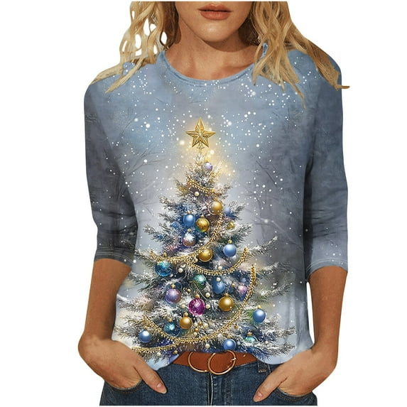 Fashion Fall Saving LiMoi Women's 3/4 Sleeve Round Neck T-Shirt for the Holidays featuring a Lovely Tree Design Tees Tshirts Tops Blouse My Items