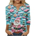 thumbnail image 1 of Fashion Fall Saving LiMoi Women's 3/4 Sleeve V Neck T-Shirt for Festive Times featuring a Lovely Santa Design Tees Tshirts Tops Blouse My Items, 1 of 5