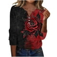 thumbnail image 1 of LiMoi Women's Boho Floral Print Top Three Quarter Sleeve V Neck Casual Shirt Tees Tshirts Blouse for Vacation My Order My Items, 1 of 6
