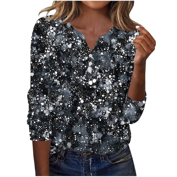 LiMoi Women's Bright Floral Design 3/4 Sleeve V Neck Happy Pattern Top Tees Tshirts Blouse for Summer My Order My Items