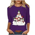 thumbnail image 1 of LiMoi Women's Christmas Snowman Print 3/4 Sleeve Round Neck Casual Tops Tees Tshirts Shirts Blouse for Holiday Party My Items, 1 of 5
