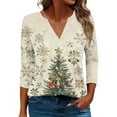 thumbnail image 1 of Fashion Fall Saving LiMoi Women's Comfortable V Neck Top 3/4 Sleeve with Christmas Tree Print Tees Tshirts Shirts Blouse for Daily My Items, 1 of 5