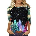 thumbnail image 1 of LiMoi Women's Festive Tops for Women 3/4 Sleeve Round Neck Shirt with Merry Tree Design Tees Tshirts Blouse for Xmas My Items, 1 of 5