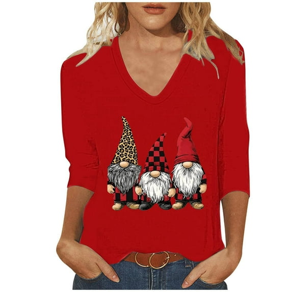 LiMoi Women's Festive V Neck Blouse 3/4 Sleeve with Cheerful Christmas Pattern Tees Tshirts Tops Shirts My Items