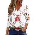 thumbnail image 1 of Fashion Fall Saving LiMoi Women's Festive V Neck Tees with Christmas Design Three Quarter Sleeve Top for Holiday Gatherings Tshirts My Items, 1 of 5
