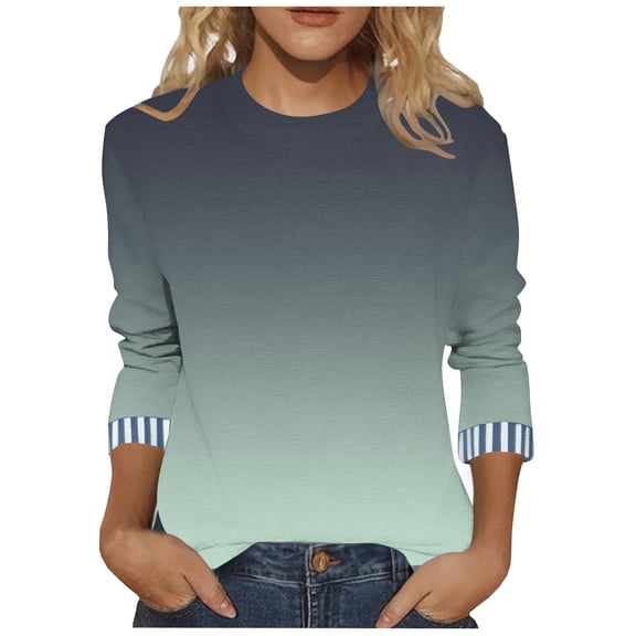 Fashion Fall Saving LiMoi Women's Gradient Color Blouse 3/4 Sleeve Round Neck Soft Comfortable Top Tees Tshirts for Everyday Wear My Order My Items