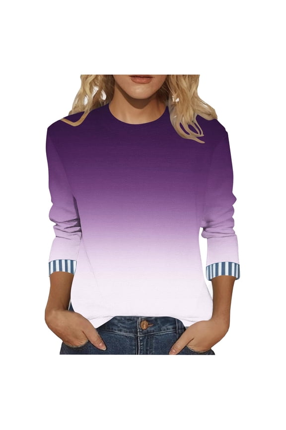 Women's Gradient Color Blouse 3/4 Sleeve Round Neck Soft Comfortable Top Tees Tshirts for Everyday Wear My Order My Items