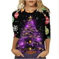 thumbnail image 1 of Fashion Fall Saving LiMoi Women's Holiday Print Blouse 3/4 Sleeve Round Neck Comfort Fit Shirt with Tree Tees Tshirts Tops My Items, 1 of 5