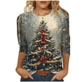 thumbnail image 1 of Fashion Fall Saving LiMoi Women's Round Neck Christmas Tshirt Soft Three Quarter Sleeve Blouse with Festive Tree Print Tops Tees Shirts for Women My Items, 1 of 5