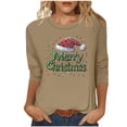 thumbnail image 1 of LiMoi Women's Round Neck Holiday Blouse Three Quarter Sleeve Featuring Classic Merry Christmas Text Tees Tshirts Tops My Items, 1 of 4