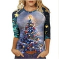 thumbnail image 1 of LiMoi Women's Round Neck Tshirt for Festive occasions with Three Quarter Sleeve and Cute Christmas Tree Graphic Tees Tops Shirts Blouse My Items, 1 of 5