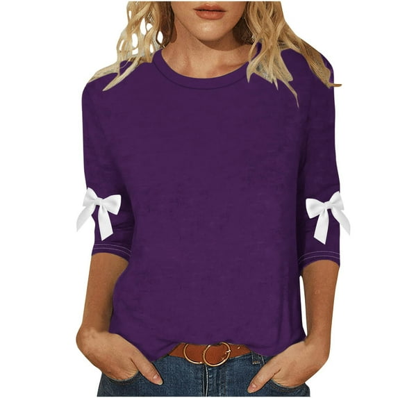 Fashion Fall Saving LiMoi Women's Solid Color 3/4 Sleeve Round Neck Basic Tees Tshirts Tops Shirts Blouse for Casual Everyday Wear My Items