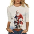thumbnail image 1 of LiMoi Women's Three Quarter Sleeve Christmas Tees Round Neck Tshirt with Holiday Santa Pattern Casual Tops Shirts Blouse My Items, 1 of 6