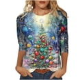 thumbnail image 1 of LiMoi Women's Three Quarter Sleeve Holiday Top 3/4 Sleeve Round Neck Shirt with Christmas Tree Tees Tshirts Blouse My Items Orders, 1 of 5
