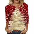 thumbnail image 1 of LiMoi Women's V Neck Holiday Season Blouse 3/4 Sleeve with Artistic Christmas Tree Print Tees Tshirts Tops My Items, 1 of 5