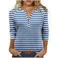 thumbnail image 1 of Fashion Fall Saving LiMoi Women's V Neck Striped Shirt 3/4 Sleeve Tops Slimming Casual Top Tees Tshirts Blouse for Everyday Chic Style My Items, 1 of 9