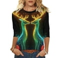 thumbnail image 1 of Fashion Fall Saving LiMoi Women's Xmas Deer Print Shirt 3/4 Sleeve Round Neck Cozy and Classic Top Tees Tshirts Blouse for Seasonal Style My Items, 1 of 6