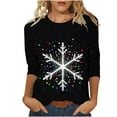 thumbnail image 1 of Fashion Fall Saving LiMoi Women's Xmas Snowflake Print Shirt 3/4 Sleeve Round Neck Casual and Cozy Top Tees Tshirts Blouse for Seasonal Style My Items, 1 of 5