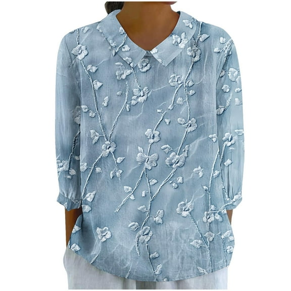 Fashion Fall Saving My Items Woman's Blouse Womens Shirts Fall Womens 3/4 Sleeve Shirts Women's Blouses Dressy Casual Blue reorder items