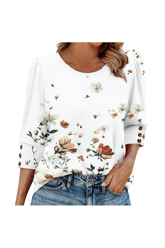 My Items Women Spring Shirts Women's Tops Womens 3/4 Sleeve T Shirts Loose Fit Womens Blouses Reorders