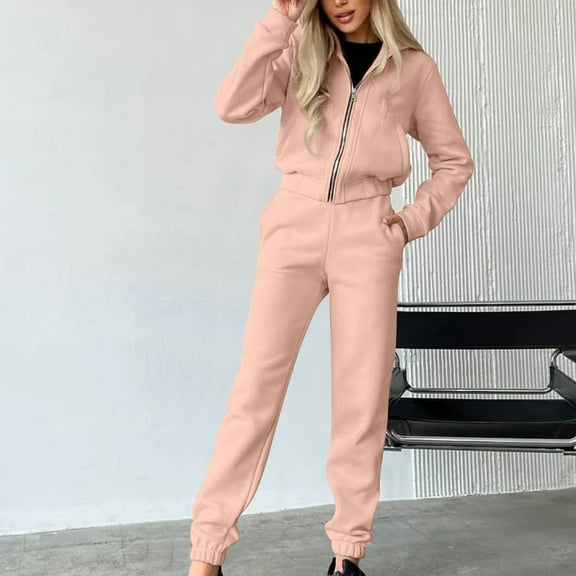 Fashion Outfits Set for Women Sweater Sets Women 2 Piece Lounge Sets Women's Velvet Hooded Zipper Pocket Long Sleeve Hoodie Loose Leg Tight Pants Set my order
