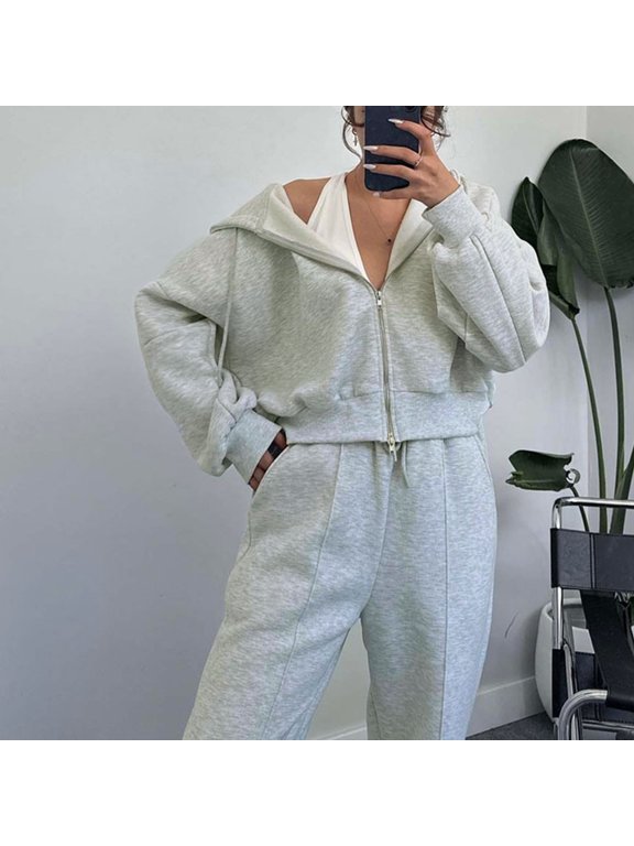 Fashion Outfits Set for Women Sweater Sets for Women Women's Solid Color Casual Zipper Round Neck Long Sleeved Hooded Sweatshirt Long Pants Set my orders placed recently by me