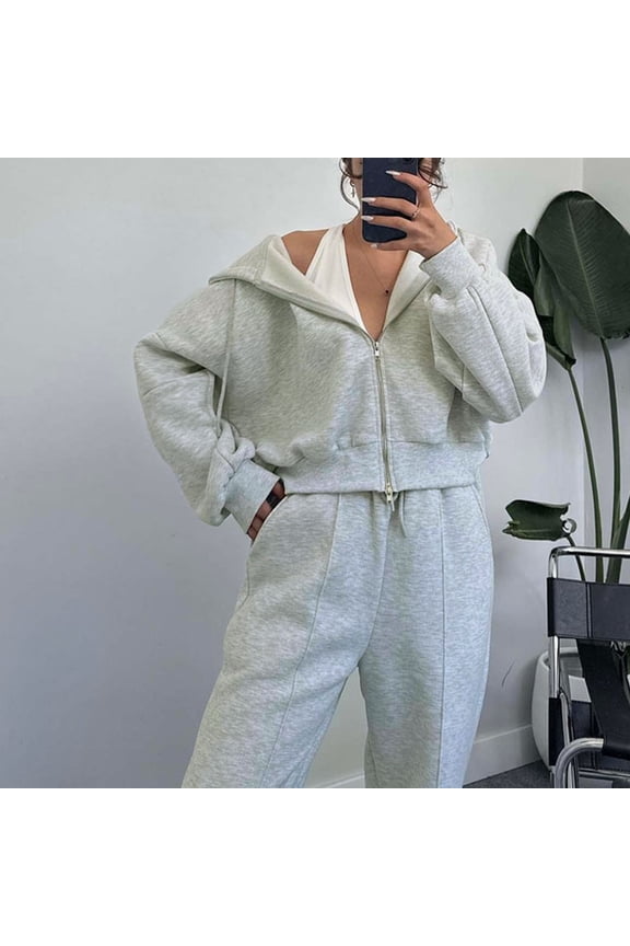 Fashion Outfits Set for Women Sweater Sets for Women Women's Solid Color Casual Zipper Round Neck Long Sleeved Hooded Sweatshirt Long Pants Set my orders placed recently by me