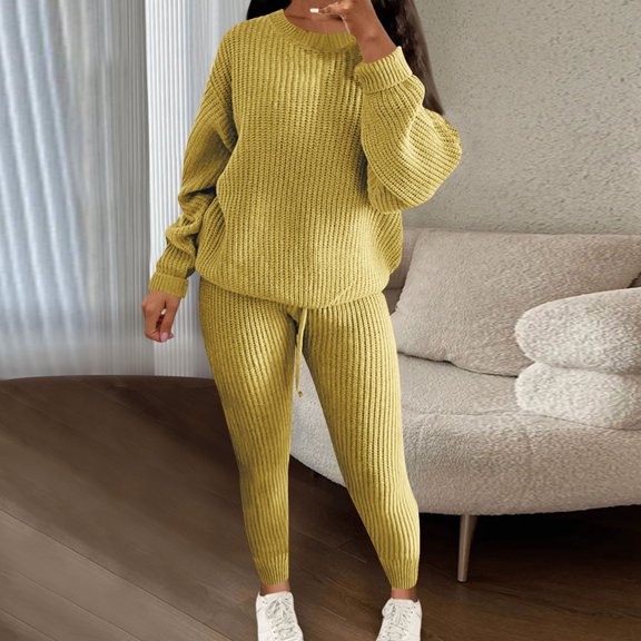 Fashion Outfits Set for Women Sweats Sets for Women Fashion Winter Women Round Neck Casual Long Sleeve Knit Sweater  Pant Set my items saved for later