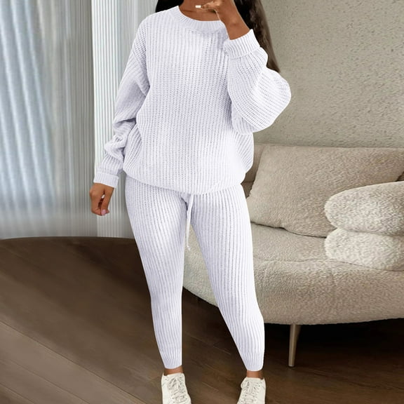 Fashion Outfits Set for Women Sweats Sets for Women Fashion Winter Women Round Neck Casual Long Sleeve Knit Sweater  Pant Set my items saved for later