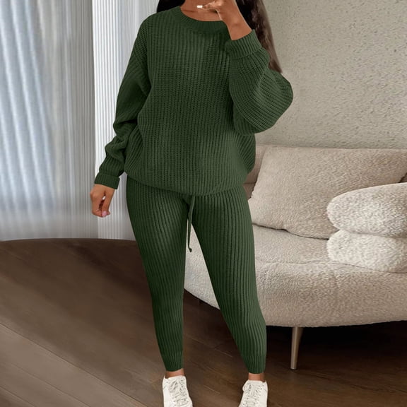 Fashion Outfits Set for Women Matching Sweatsuit Women Fashion Winter Women Round Neck Casual Long Sleeve Knit Sweater  Pant Set my items