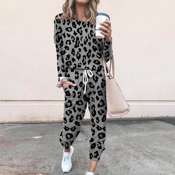 Fashion Fall Saving Outfits Set for Women Sweats Sets for Women Women's Classic Print Long Sleeve Sport Pullover And Pants Set my orders