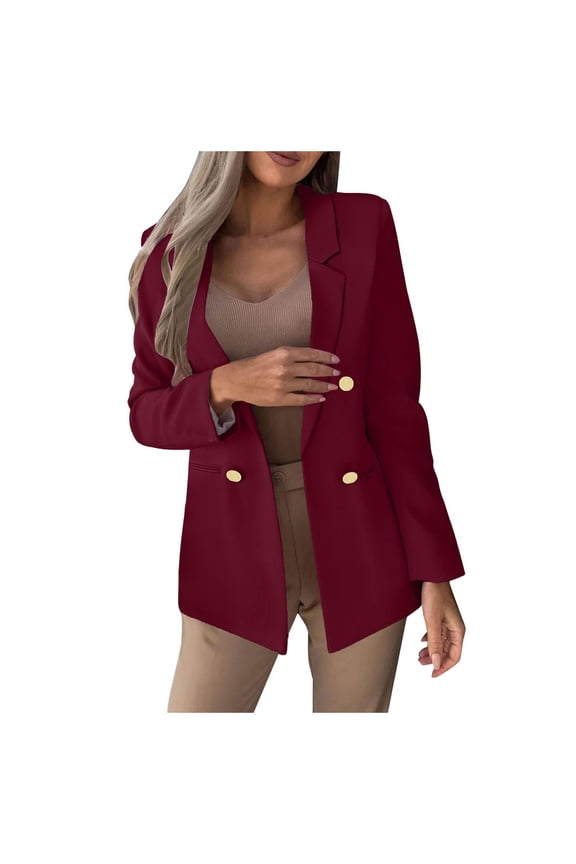 Blazers for Women Business Casual Fashion Solid Color Slim Long Sleeve Double Breasted Suit Small Jacket My Items in Cart