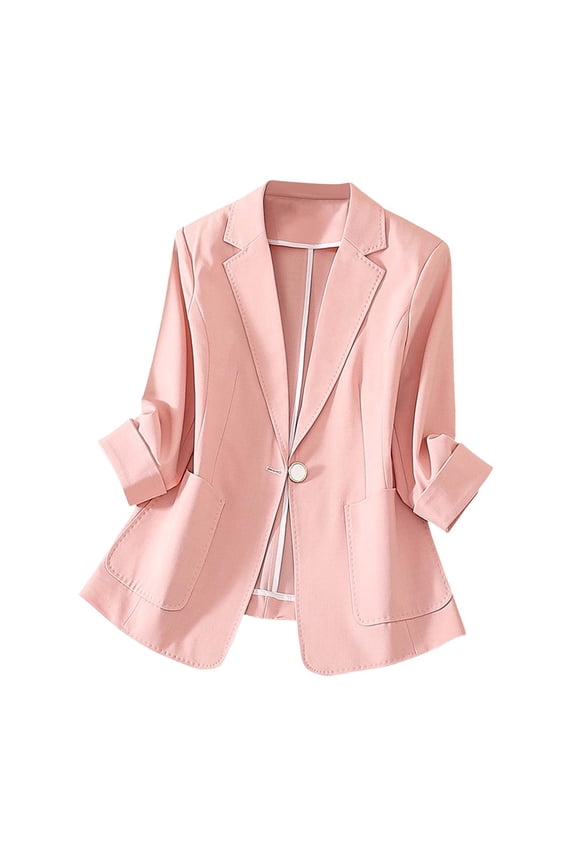 Women's Blazer Ladies Solid Color Lapel Button Elegant Suit Jacket My Items Saved for Later