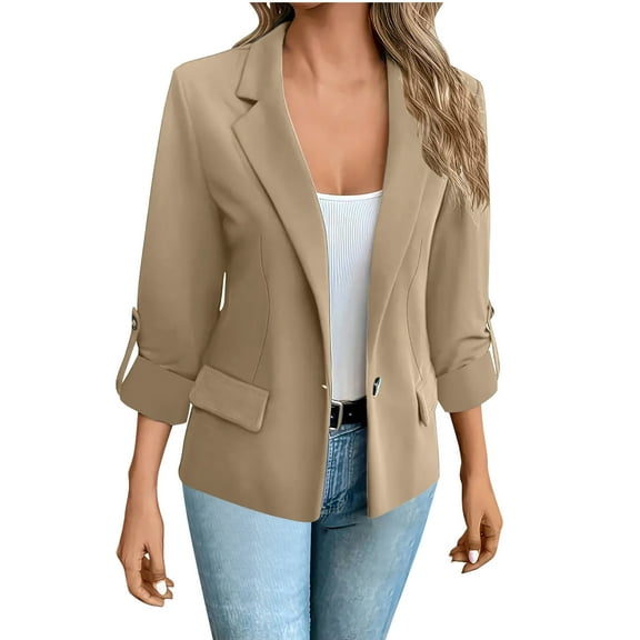 Pohista Womens Blazers Casual Blazers Open Front Long Sleeve Solid Button Work Office Blazer Jacket Coats My Items Ordered by Me Recently