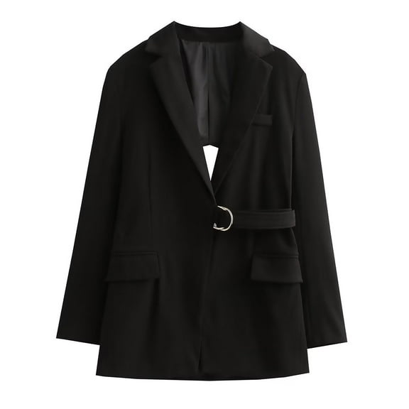 Pohista Womens Blazers for Work Casual Plus Size Womens Solid Color Belt Backless Waist Cinched Long Sleeve Suit Jacket My Items