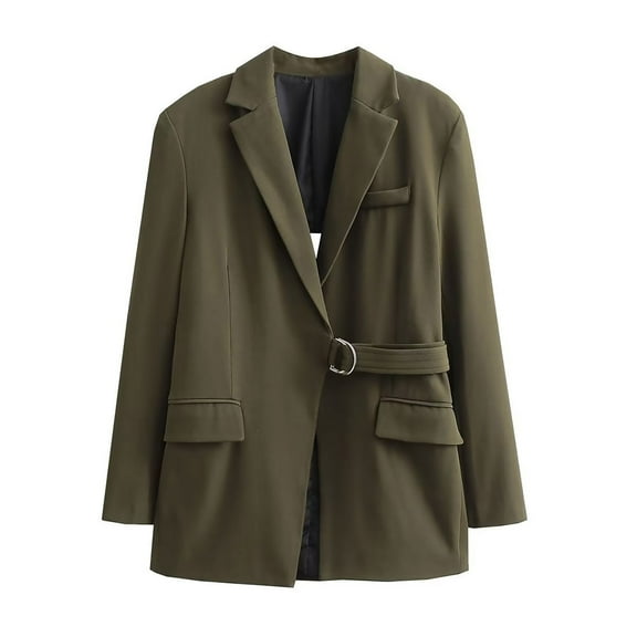 Pohista Womens Blazers for Work Casual Plus Size Womens Solid Color Belt Backless Waist Cinched Long Sleeved Suit Jacket My Items
