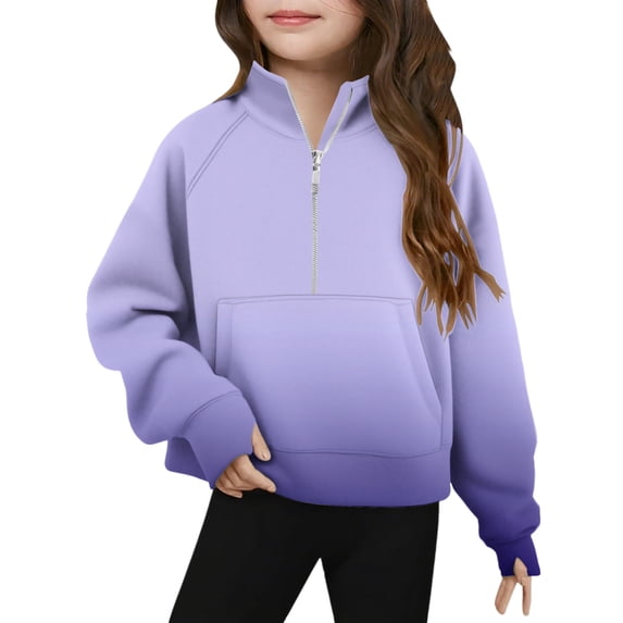 Sweatshirt Oversize Middle Big Half Zip Crewneck Sweatshirt Long Sleeve Pullover Crop Kids Fleece Sweatshirts for 5-14 Years