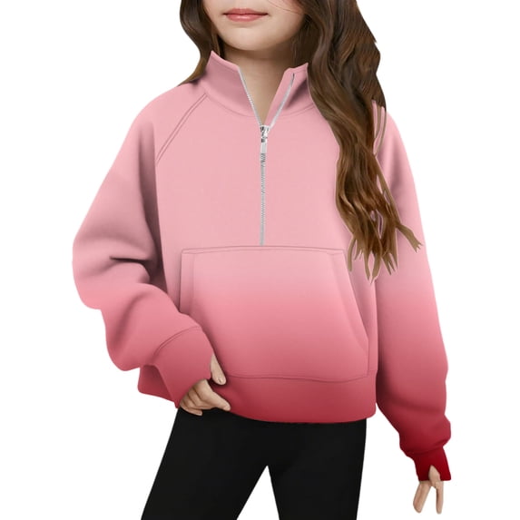 Sweatshirt Oversize Middle Big Half Zip Crewneck Sweatshirt Long Sleeve Pullover Crop Kids Fleece Sweatshirts for 5-14 Years