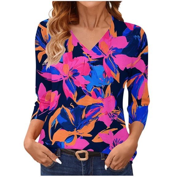 Woman's Blouse Womens Shirts Casual Spring Womens 3/4 Sleeve Shirts Plus Size Women's Blouses Blue My Items Ordered