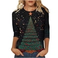 thumbnail image 1 of Women's 3/4 Sleeve Round Neck Festive Tree Graphic Print Casual T-Shirt Tees Tshirts Tops for Christmas Holiday Season My Items, 1 of 5