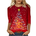 thumbnail image 1 of Women's Festive Tees Three Quarter Sleeve Round Neck Shirt with Fun Xmas Tree Print Tshirts Tops Blouse for Holiday Style My Items, 1 of 5