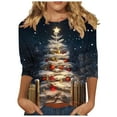 thumbnail image 1 of Fashion Fall Saving Women's Shirts Fall Ladies Casual Christmas Printed Shirts Round neck Blouse Three-quarter Sleeve T-shirt Loose Top My Items, 1 of 5