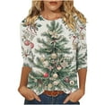 thumbnail image 1 of Fashion Fall Saving Women's Three Quarter Sleeve Round Neck Top for the Holidays with Unique Tree Print Casual Tees Tshirts Shirts and Blouse My Items, 1 of 5