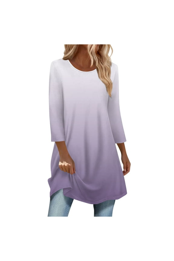 Fashion Fall Saving Women's Tops Casual Elbow Women's Fashion 3/4 Sleeve Blouse Crewneck Tshirt Long Top With Curved Bottom My Orders