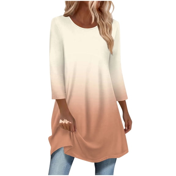 Fashion Fall Saving Women's Tops and Blouses Women's Fashion 3/4 Sleeve Blouse Crewneck Tshirt Long Top With Curved Bottom New & Trending