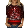 thumbnail image 1 of Women's Xmas Themed Blouse Featuring a Tree Print Three Quarter Sleeve Round Neck Comfortable Tees Tshirts Tops Shirts My Items, 1 of 5
