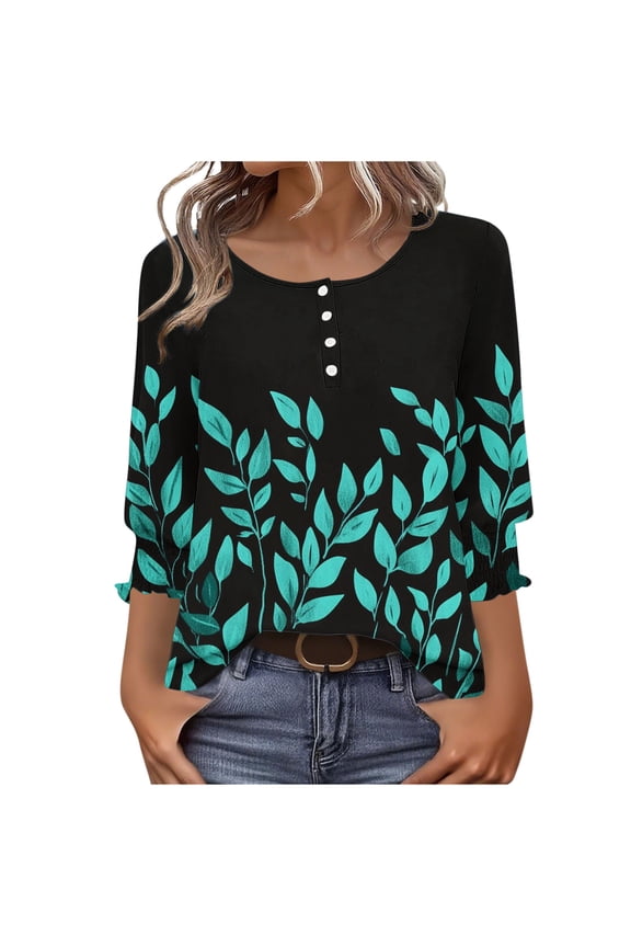 Fashion Fall Saving Womens Fall Fashion 2025 Tops Womens Shirt Three Quarter Length Sleeve Tops for Women Plus Size Womens Blouses My Items