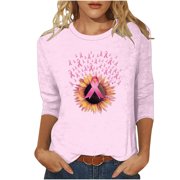 Womens Spring Shirt Womens Shirts Ribbed 3/4 Length Sleeve T Shirts Plus Size Women's Blousess