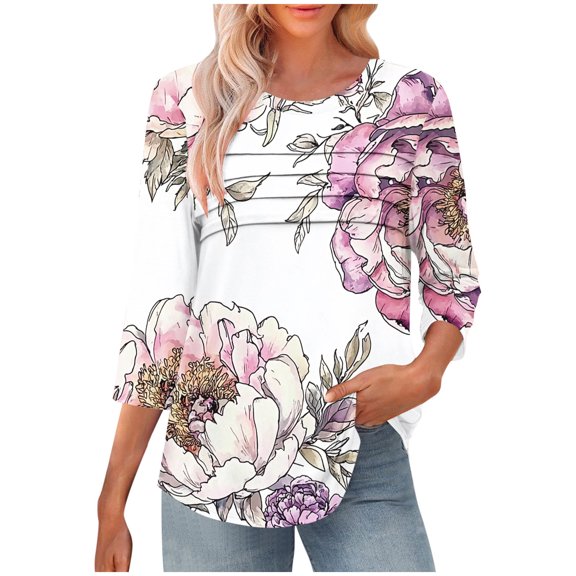 Womens Spring T Shirts Women's Tops Spring Work 3/4 Sleeve Tops for Women Blouses Casual My Orders