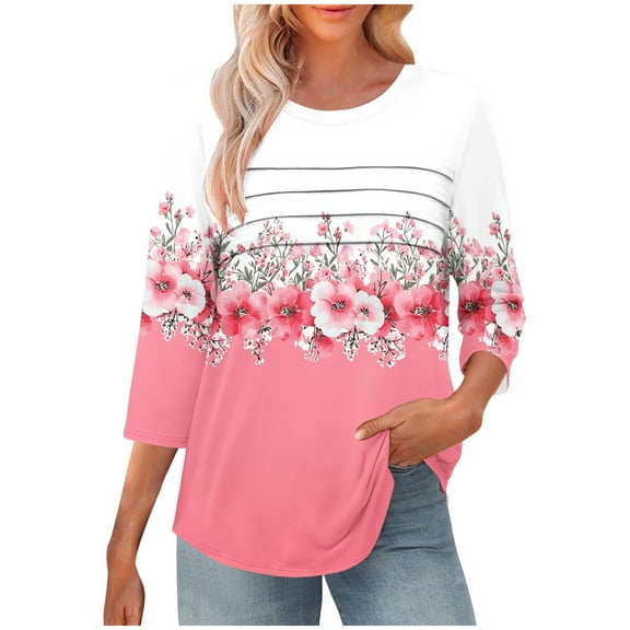 Womens Fall Tops Women's Fall T Shirts 3/4 Length Sleeve Womens Tops Plus Size Women's Work Blouses New Arrivals